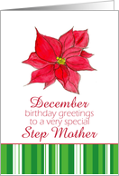 Happy December Birthday Step Mother Red Poinsettia Flower card