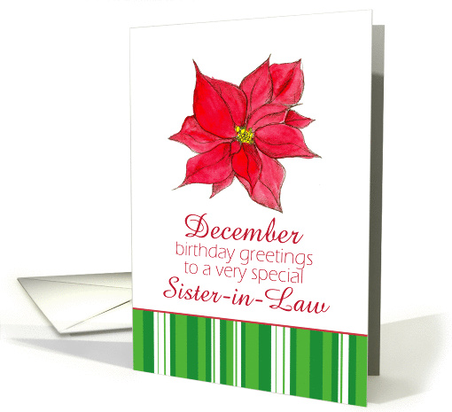 Happy December Birthday Sister-in-Law Red Poinsettia Flower card