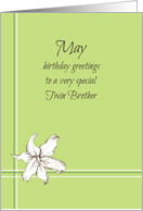 Happy May Birthday Twin Brother White Lily Flower Drawing card