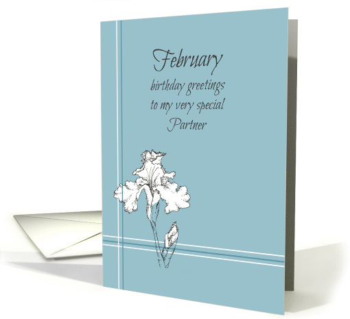 Happy February Birthday Partner White Iris Flower card (927016)