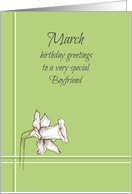 Happy March Birthday Boyfriend White Daffodil card