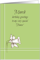 Happy March Birthday Fiance’ White Daffodil Flower Drawing card
