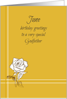 Happy June Birthday Godfather White Rose Flower Drawing card
