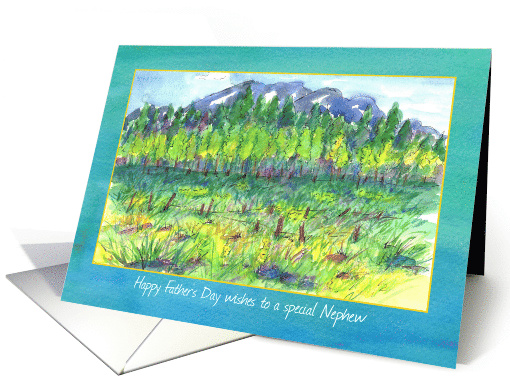 Happy Father's Day Nephew Watercolor Mountain Meadow Landscape card