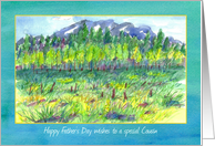 Happy Father’s Day Cousin Watercolor Mountain Meadow Landscape card