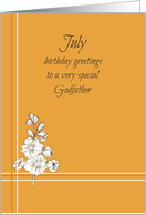 July Happy Birthday Godfather Larkspur Flower Drawing card