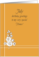 July Happy Birthday Fiance’ Larkspur Flower Drawing card