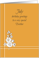 July Happy Birthday Brother White Larkspur Flower card