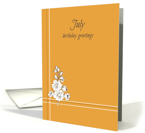 July Birthday Greetings White Flowers Orange card (928921)
