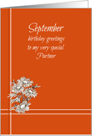 Happy September Birthday Partner Aster Flowers card