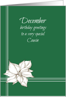 Happy December Birthday Cousin White Poinsettia card