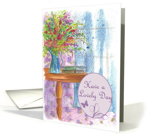 Have a Lovely Day Wildflower Bouquet Butterfly Watercolor card
