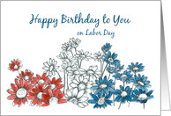 Happy Birthday on Labor Day Red White Blue Daisies card