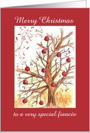 Merry Christmas Fiancee Winter Tree Drawing Red Ornaments card