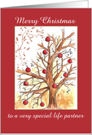 Merry Christmas Life Partner Holiday Winter Tree Drawing card