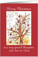 Merry Christmas Daughter and Son-in-Law Holiday Winter Tree Drawing card