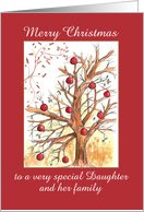 Merry Christmas Daughter and Family Holiday Winter Tree Drawing card