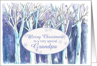 Merry Christmas Grandpa Blue Winter Trees Landscape Painting card