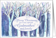 Merry Christmas Godmother and Family Winter Trees Landscape card