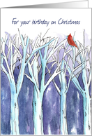 For your Birthday on Christmas Cardinal in Trees card