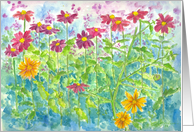Zinnia Flower Garden Watercolor Painting Blank card