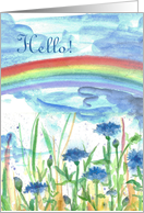 Hello Colorful Garden Rainbow Watercolor Art Painting card