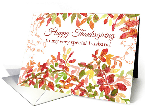 Happy Thanksgiving Husband Autumn Leaves Botanical card (969535)