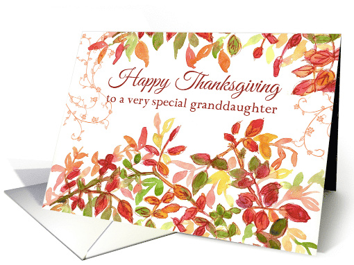 Happy Thanksgiving Granddaughter Autumn Leaves Watercolor card