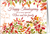 Happy Thanksgiving Niece and Family Autumn Leaves Watercolor card
