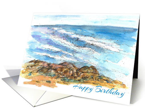 Happy Birthday Rocky Coastal Beach Ocean card (986489)