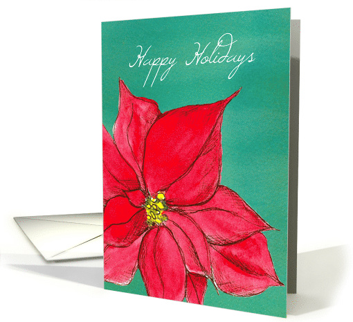 Happy Holidays Red Poinsettia Watercolor Flower card (990591)
