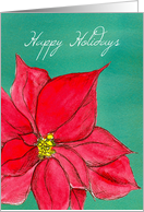 Happy Holidays Red Poinsettia Watercolor Flower card