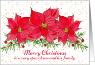 Merry Christmas Son and Family Poinsettias card