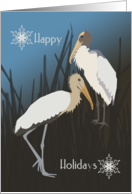 Wood Storks, Happy Holidays, Brown and Blue, Snowflakes card