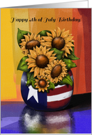 Happy 4th of July Birthday! Sunflowers in Americana Vase, Patriotic card