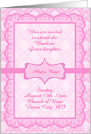 Baptism For Girl Invitation, Pink Eyelet Lace, You Customize card