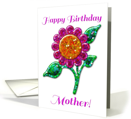 Happy Birthday Mother! Glossy Glitter Look Pink Flower,... (1084500)