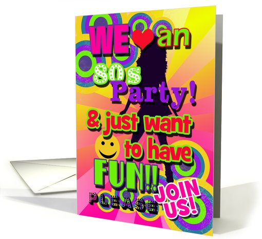 We Just Want To Have Fun, 80s Themed Party Invite, Disco Dancer card