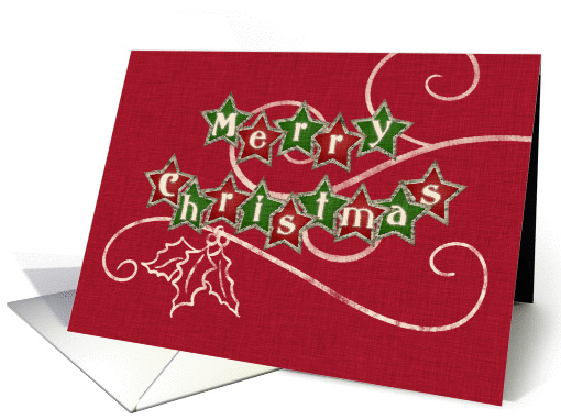 Merry Christmas, Stencil Look Holly Swirl, Linen Fabric... (1192430)