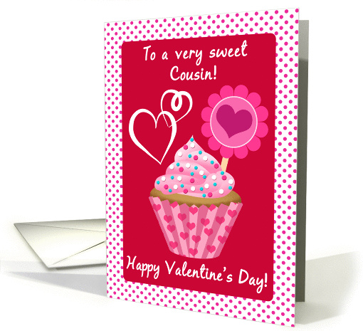 Happy Valentine's Day Cousin! Pink Cupcake With Sprinkles card