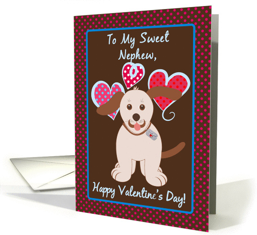 Happy Valentine's Day To My Nephew, Brown Puppy Dog, Polka Dots card