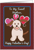Happy Valentine’s Day To My Nephew, Brown Puppy Dog, Polka Dots card