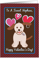 Happy Valentine’s Day To A Nephew, Brown, Puppy Dog, Polka Dots card