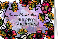To My Secret Pal, Happy Birthday! Bold Pink,Gold Flowers card
