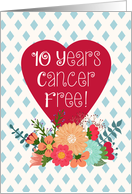 10 Years Cancer Free! Health Update, Red Heart, Floral Motif, Lattice card