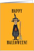 Primitive Witch with Broom, Happy Halloween! card