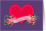 Thank You! For the Valentine’s Day Gift, Pink Banner, Flowers, Heart card
