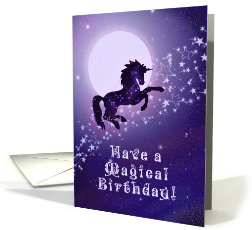 Have A Magical Birthday! Unicorn, Moon and Stars Purple card (1501356)