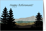 Happy Retirement! Pine Trees Silhouettes and Mountains card