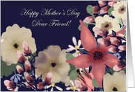 Friend Happy Mother’s Day! Mixed Floral Border on Navy Blue card